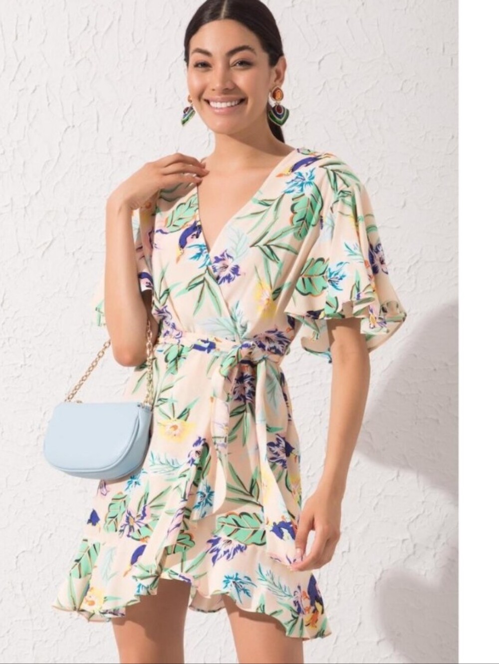 BLS womens Dresses Floral Wrap Mini Dress